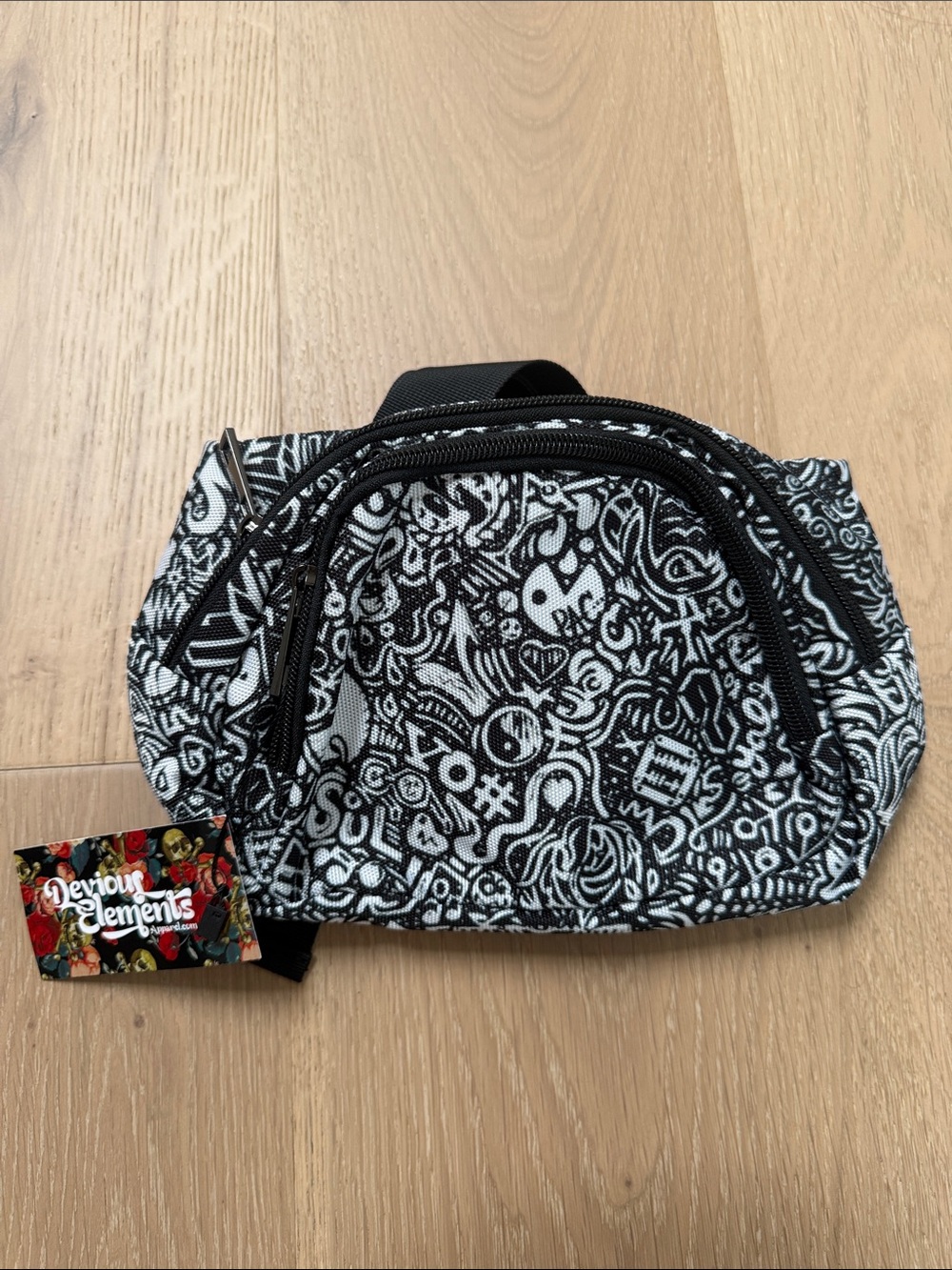 Black & White Doodle Print Waist Bag